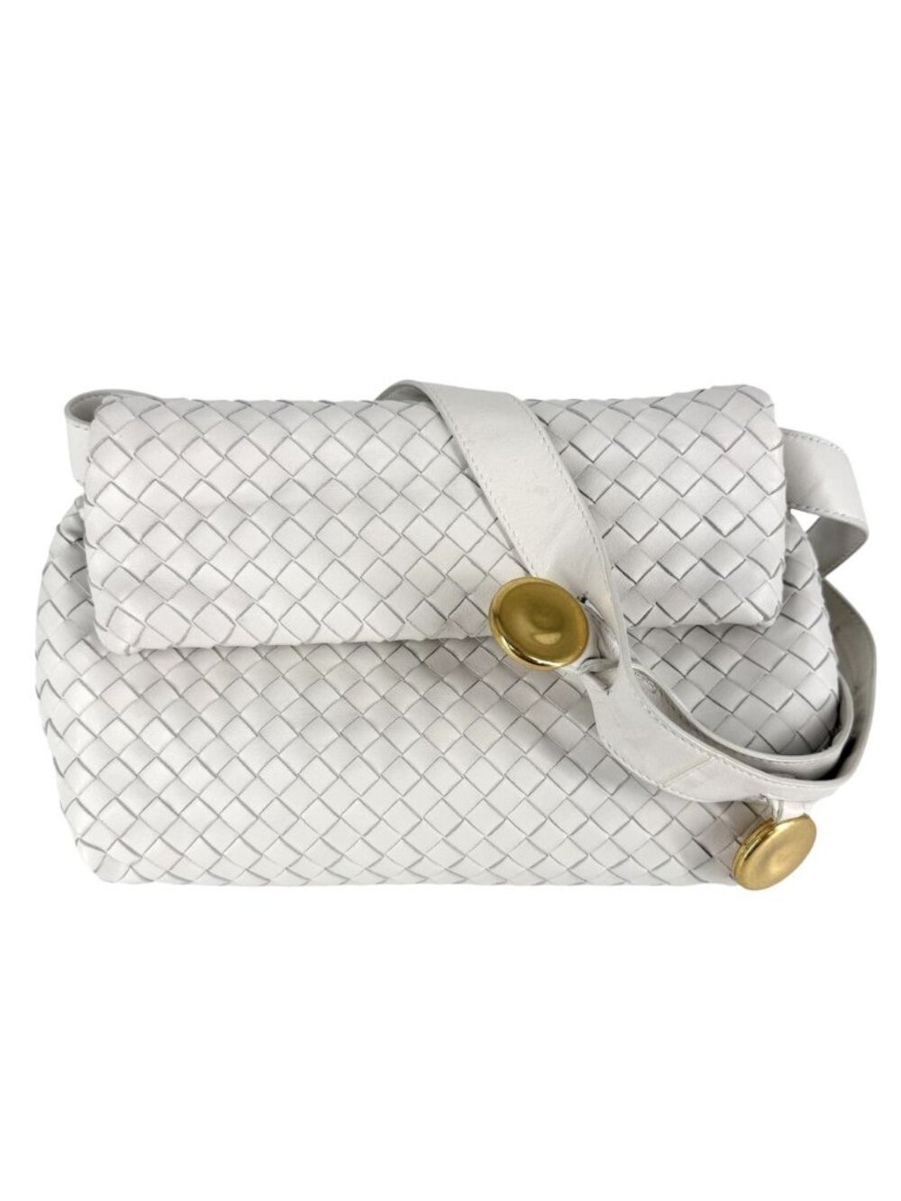 Bottega Veneta Shoulder Bag Intrecciato Crossbody Leather White Gold